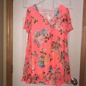 Dottie Couture Neon Coral Floral Dress